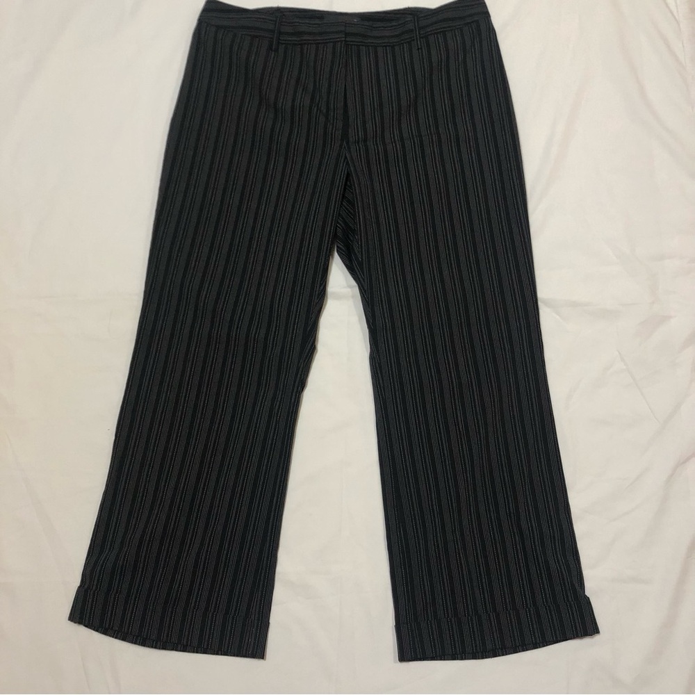 Lane Bryant Black Pinstripe Wide-Leg Trousers women size 18 cuffed dress pants